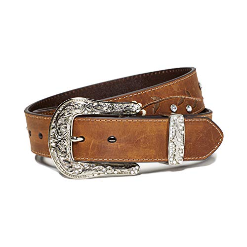 Ariat Women's Floral Stitch Berry Concho Belt, Brown, Small