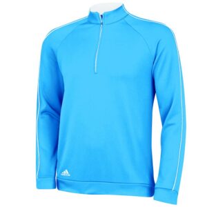 adidas golf men's 3-stripes piped 1/4 zip shirt, bright cyan/white, medium