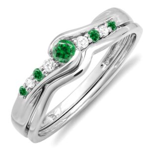 dazzlingrock collection 10k emerald & white diamond bridal promise engagement ring set, white gold, size 5.5