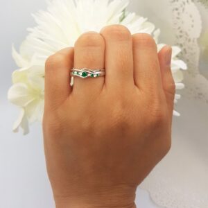 Dazzlingrock Collection 10K Emerald & White Diamond Bridal Promise Engagement Ring Set, White Gold, Size 5.5