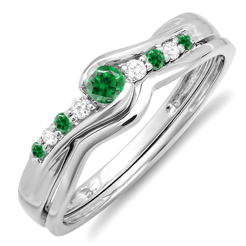 Dazzlingrock Collection 10K Emerald & White Diamond Bridal Promise Engagement Ring Set, White Gold, Size 7