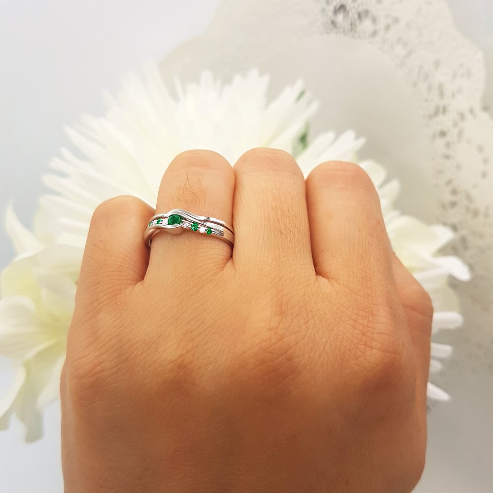 Dazzlingrock Collection 10K Emerald & White Diamond Bridal Promise Engagement Ring Set, White Gold, Size 7