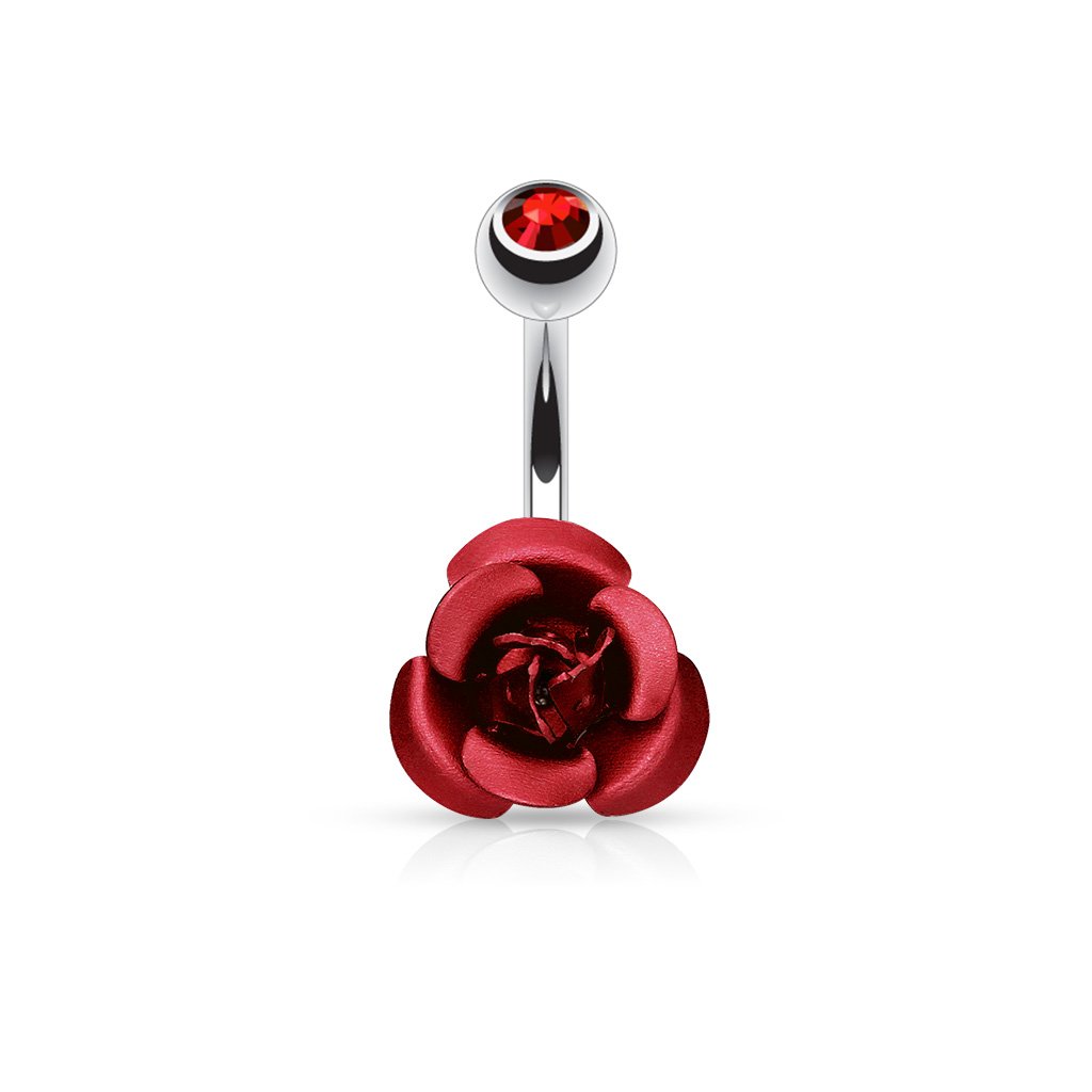 Forbidden Body Jewelry Belly Button Rings for Women Red Rose Belly Ring Surgical Steel 14G