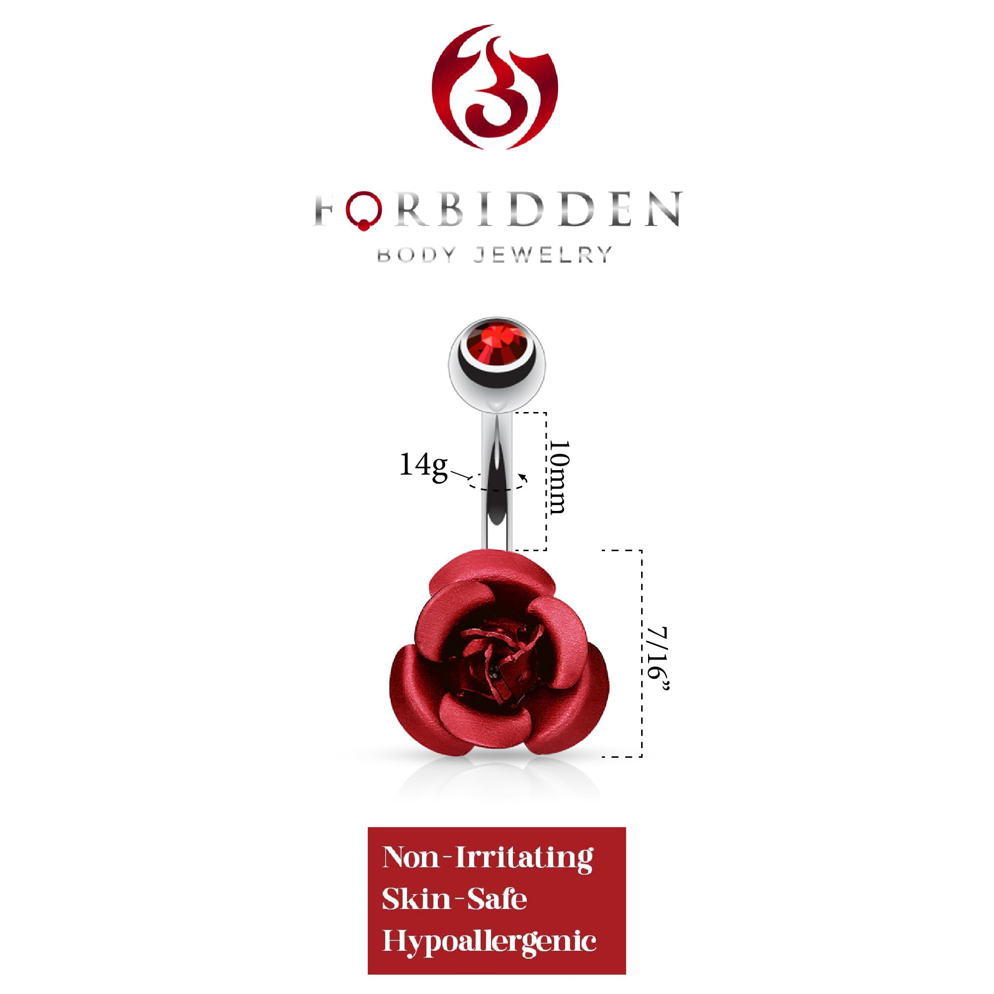 Forbidden Body Jewelry Belly Button Rings for Women Red Rose Belly Ring Surgical Steel 14G