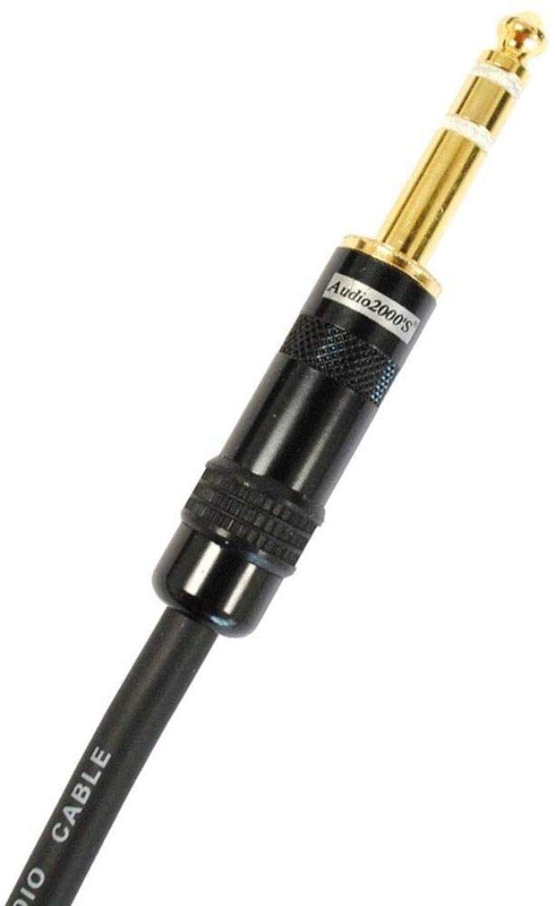 Audio2000's C26006P2 Microphone Cable (2-Pack), Copper Shield Balanced Cable, 1/4" TRS Right Angle to TRS Connector, 6 Feet Length, Gold Platted Connector, Flexible Ultra Soft Rubber Jacket