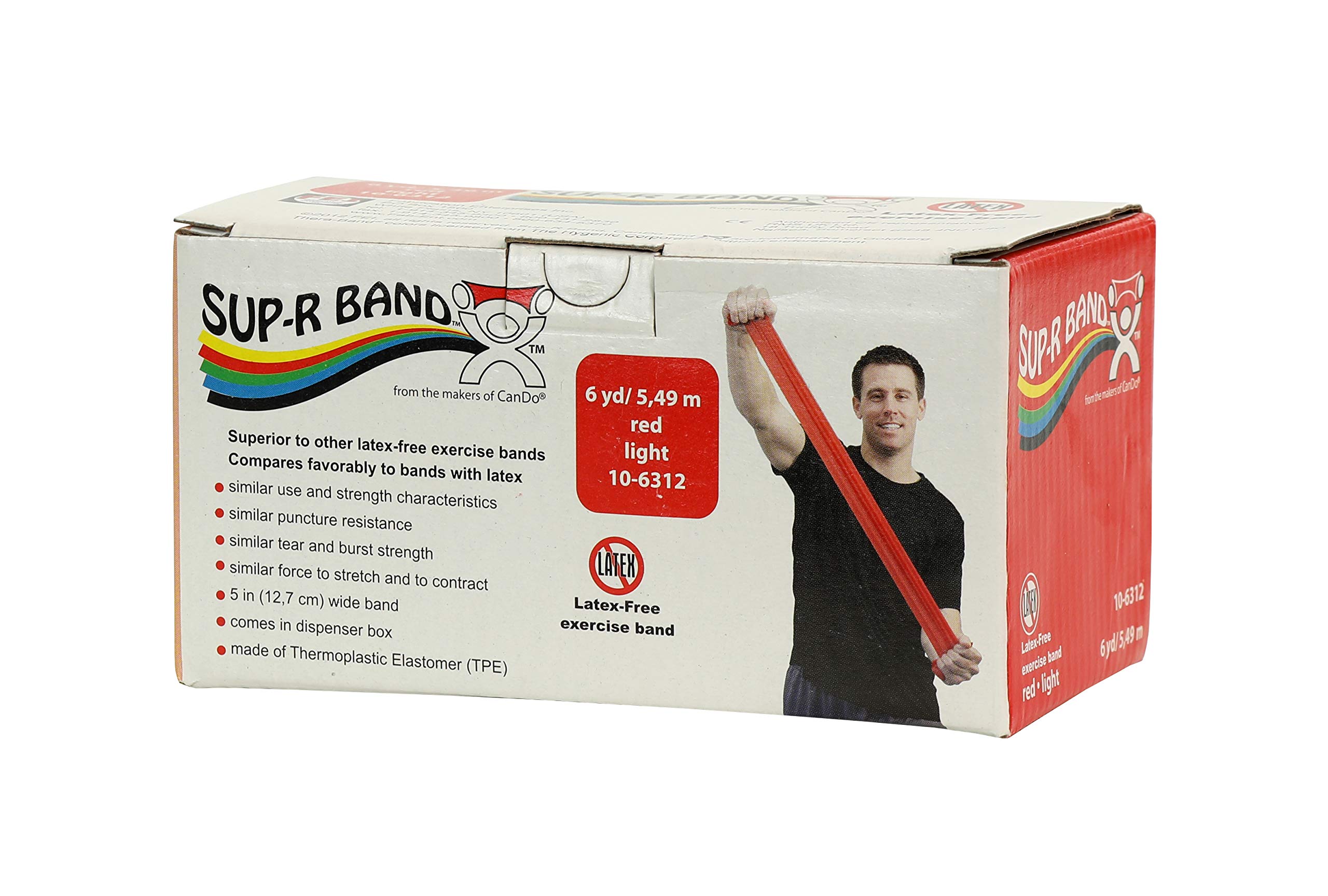 FEI 10-6312 CanDo Sup-R Latex Free Exercise Band, 6 yd Roll, Red, Light