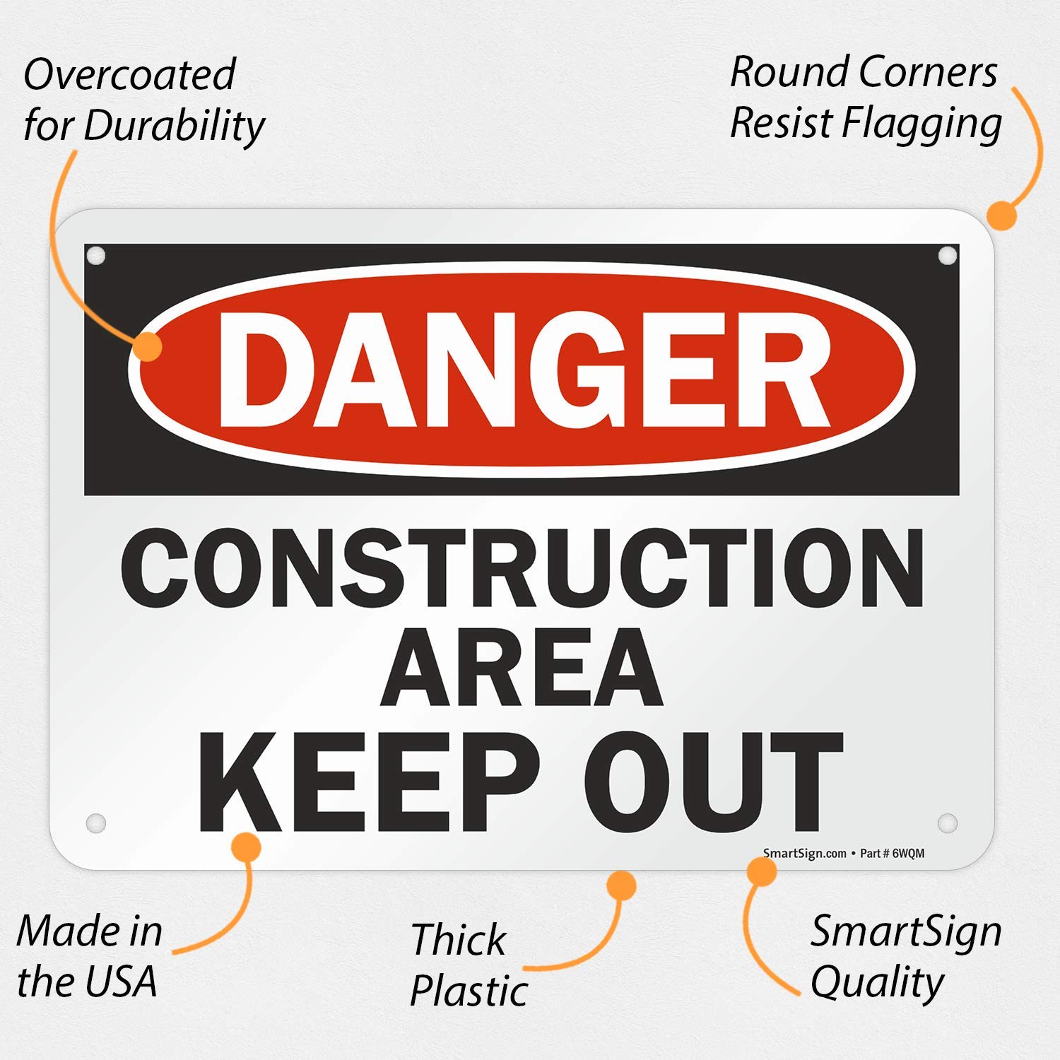 SmartSign "Danger - Construction Area, Keep Out" Sign | 7" x 10" Plastic