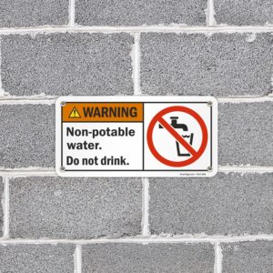 SmartSign - S-9885-AL-05x10 "Warning - Non-Potable Water, Do Not Drink" Sign | 5" x 10" Aluminum Black/Orange/Red/Yellow on White