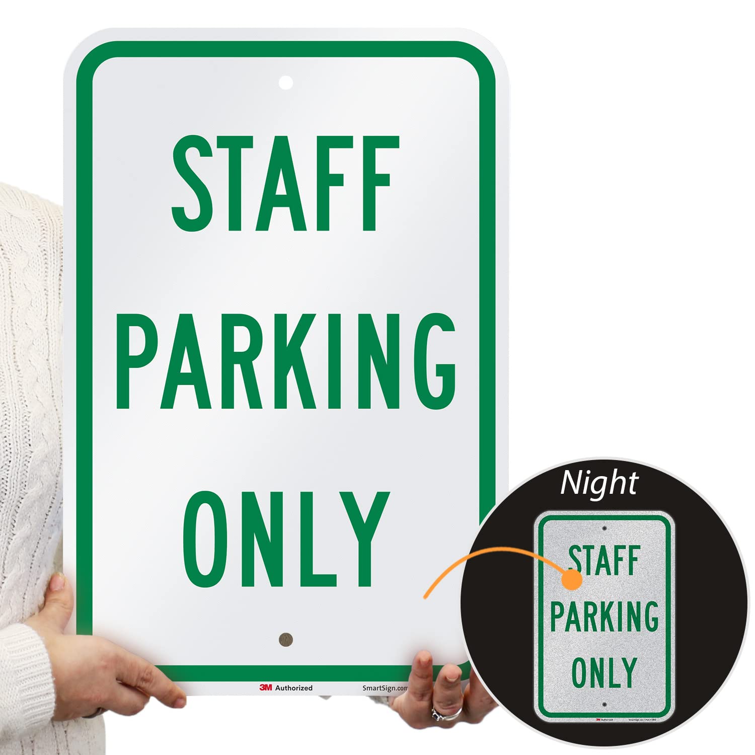 SmartSign - K-2615-EG-12x18-D2 "Staff Parking Only" Sign | 12" x 18" 3M Engineer Grade Reflective Aluminum Green on White