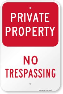 smartsign - k-1159-al-12x18 "private property - no trespassing" sign | 12" x 18" aluminum red on white