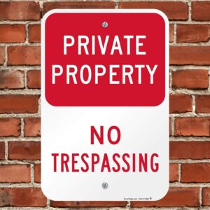 SmartSign - K-1159-AL-12x18 "Private Property - No Trespassing" Sign | 12" x 18" Aluminum Red on White