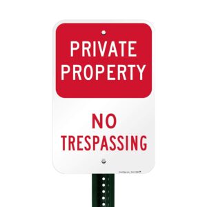 SmartSign - K-1159-AL-12x18 "Private Property - No Trespassing" Sign | 12" x 18" Aluminum Red on White