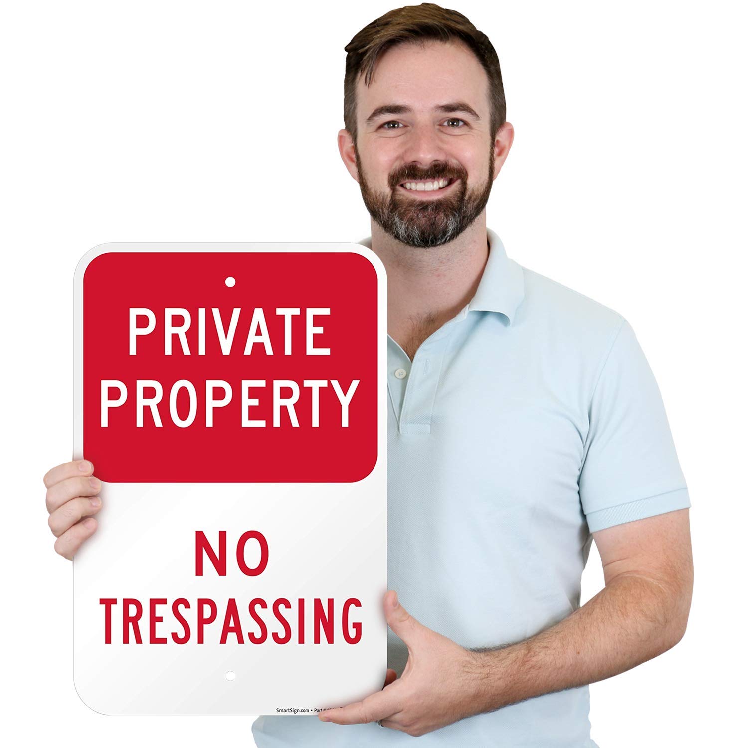 SmartSign - K-1159-AL-12x18 "Private Property - No Trespassing" Sign | 12" x 18" Aluminum Red on White