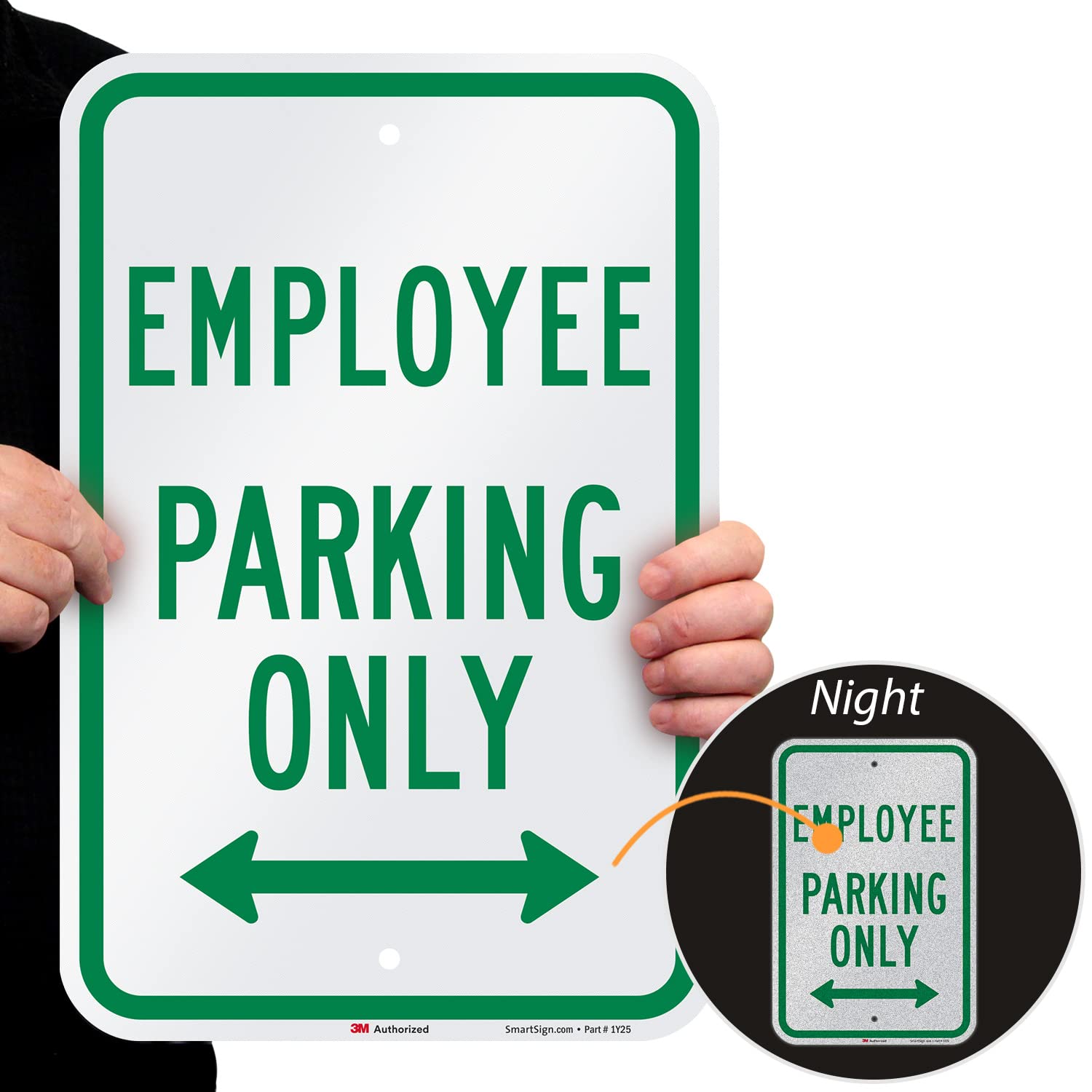 "Employee Parking Only" Sign With Bidirectional Arrow By SmartSign | 12" x 18" 3M Engineer Grade Reflective Aluminum