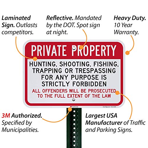 "Private Property - Hunting, Fishing, Trespassing Forbidden" Sign By SmartSign | 12" x 18" 3M Engineer Grade Reflective Aluminum