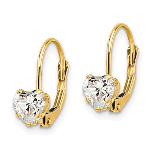 14K Yellow Gold 5mm Heart Love Cubic Zirconia CZ Drop Dangle Earrings Gemstone