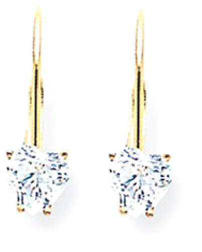 14K Yellow Gold 5mm Heart Love Cubic Zirconia CZ Drop Dangle Earrings Gemstone