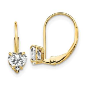 14K Yellow Gold 5mm Heart Love Cubic Zirconia CZ Drop Dangle Earrings Gemstone