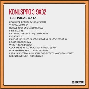 KonusFire 3x-9x32mm 3x-9x32mm Riflescope with mounting Rings