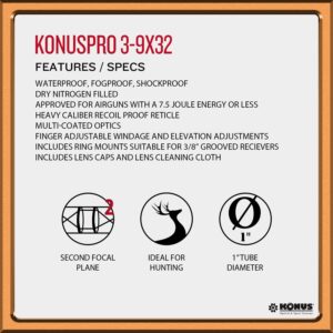 KonusFire 3x-9x32mm 3x-9x32mm Riflescope with mounting Rings