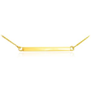 14K Yellow Gold 1-1/4" Horizontal Bar Style Pendant Rolo Chain Necklace - 16"