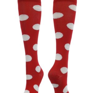 TCK Krazisox Polka Dot Over The Calf Socks (Scarlet/White, Small)