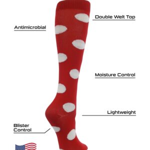 TCK Krazisox Polka Dot Over The Calf Socks (Scarlet/White, Small)