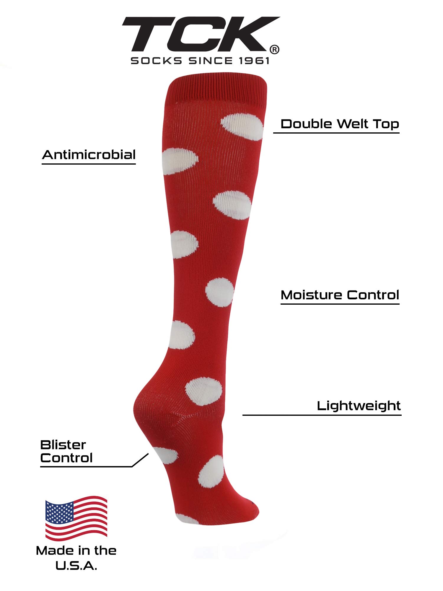 TCK Krazisox Polka Dot Over The Calf Socks (Scarlet/White, Small)