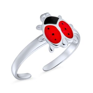 Lucky Red Black Ladybug Shape Garden Midi Thin Band Toe Ring For Women Teens .925 Silver Sterling Adjustable