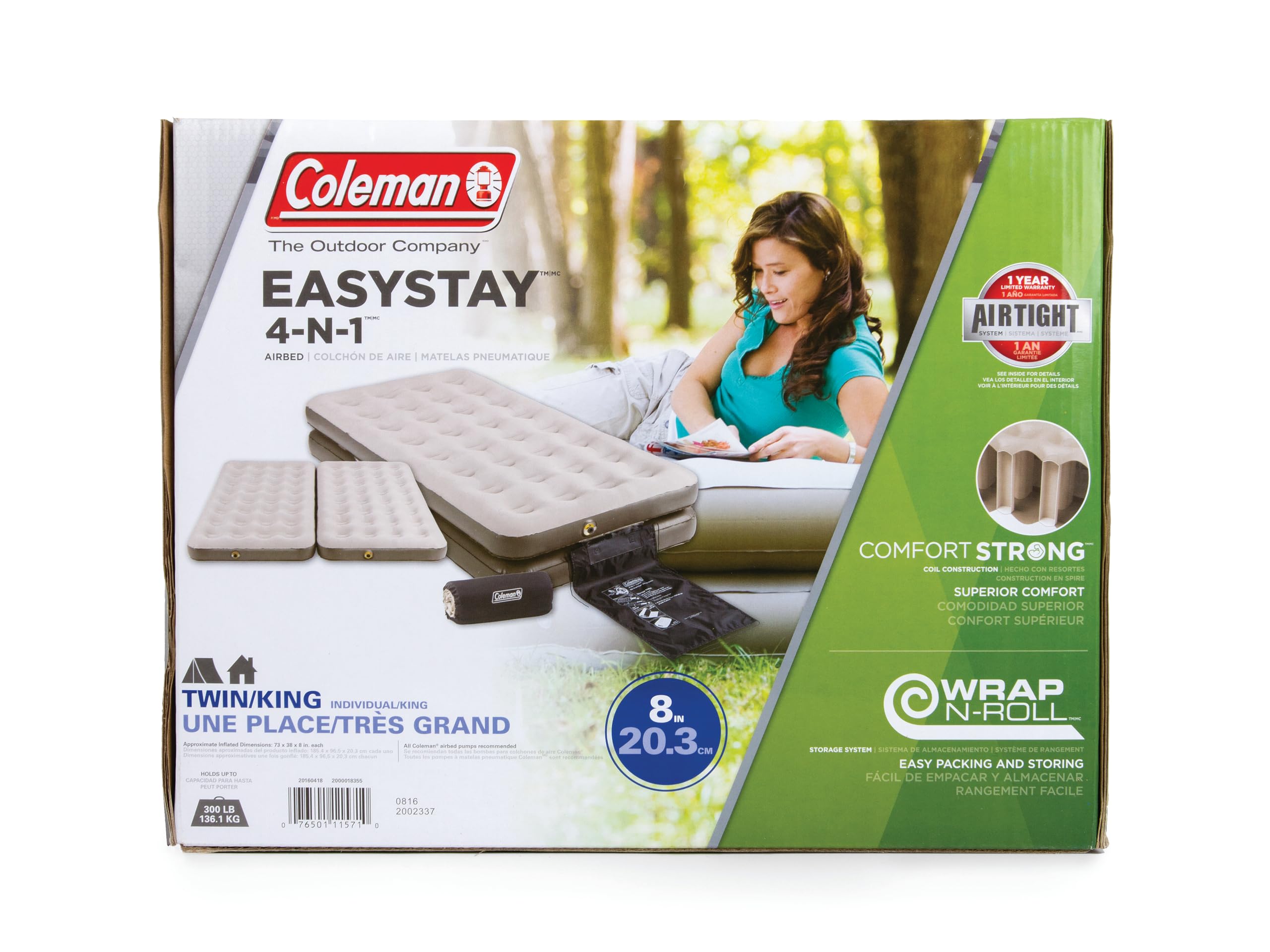 Coleman EasyStay Plus Single-High 4-in-1 Convertible Twin Air Mattress, Ideal for Camping and Home Use