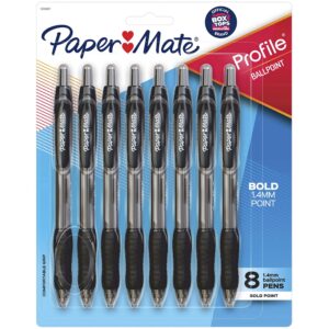 paper mate profile retractable ballpoint pens, bold point (1.4mm), black, 8 count