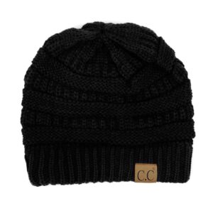 C.C Trendy Warm Chunky Soft Stretch Cable Knit Beanie Skully, Black