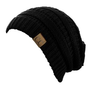 C.C Trendy Warm Chunky Soft Stretch Cable Knit Beanie Skully, Black