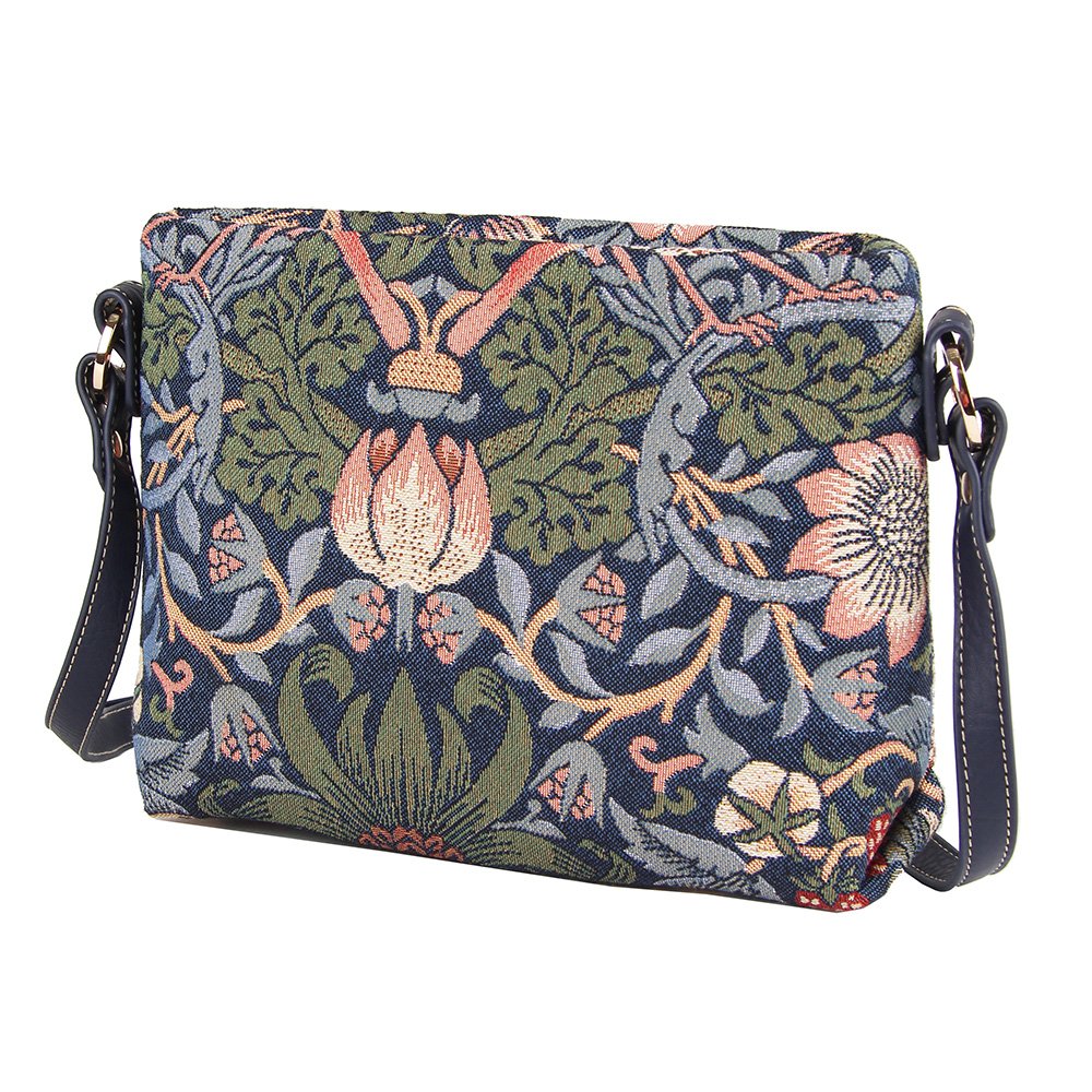 Signare Tapestry Crossbody Bag Shoulder Purse for Women In Flower and Bird William Morris Strawberry Thief Blue Design(XB02-STBL)