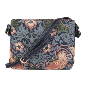 Signare Tapestry Crossbody Bag Shoulder Purse for Women In Flower and Bird William Morris Strawberry Thief Blue Design(XB02-STBL)