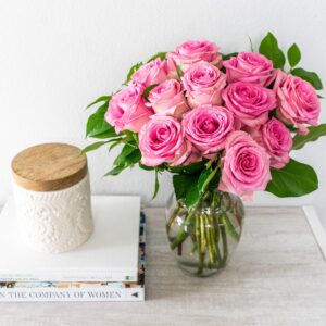 From You Flowers - One Dozen Light Pink Roses with Glass Vase (Fresh Flowers) Birthday, Anniversary, Get Well, Sympathy, Congratulations, Thank You