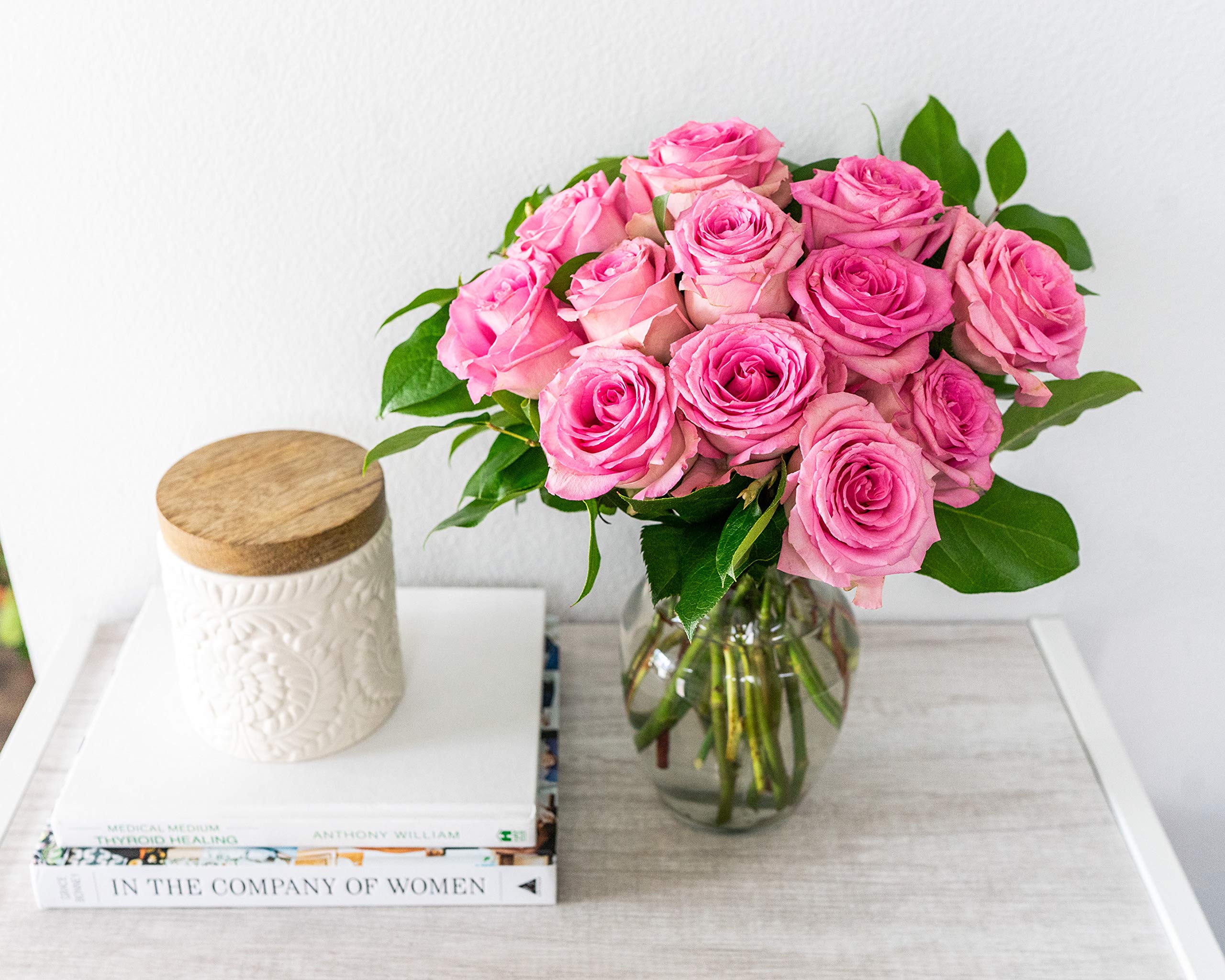 From You Flowers - One Dozen Light Pink Roses with Glass Vase (Fresh Flowers) Birthday, Anniversary, Get Well, Sympathy, Congratulations, Thank You