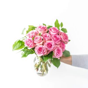 From You Flowers - One Dozen Light Pink Roses with Glass Vase (Fresh Flowers) Birthday, Anniversary, Get Well, Sympathy, Congratulations, Thank You