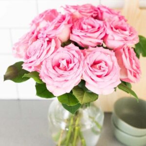 From You Flowers - One Dozen Light Pink Roses with Glass Vase (Fresh Flowers) Birthday, Anniversary, Get Well, Sympathy, Congratulations, Thank You