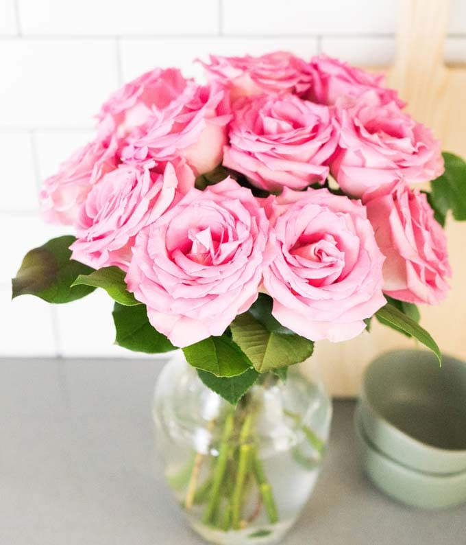 From You Flowers - One Dozen Light Pink Roses with Glass Vase (Fresh Flowers) Birthday, Anniversary, Get Well, Sympathy, Congratulations, Thank You