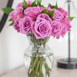 From You Flowers - One Dozen Purple Roses with Glass Vase (Fresh Flowers) Birthday, Anniversary, Get Well, Sympathy, Congratulations, Thank You