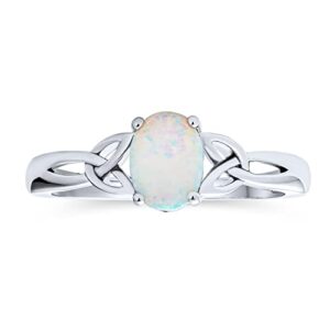 Bling Jewelry Personalize Dainty BFF Triquetra Celtic Love Knot Oval White Created Opal Ring Promise For Teen For Women .925 Sterling Silver Customizable