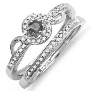 dazzlingrock collection 0.25 carat (ctw) sterling silver round white and black diamond ladies bridal promise ring set matching band 1/4 ct, size 5.5