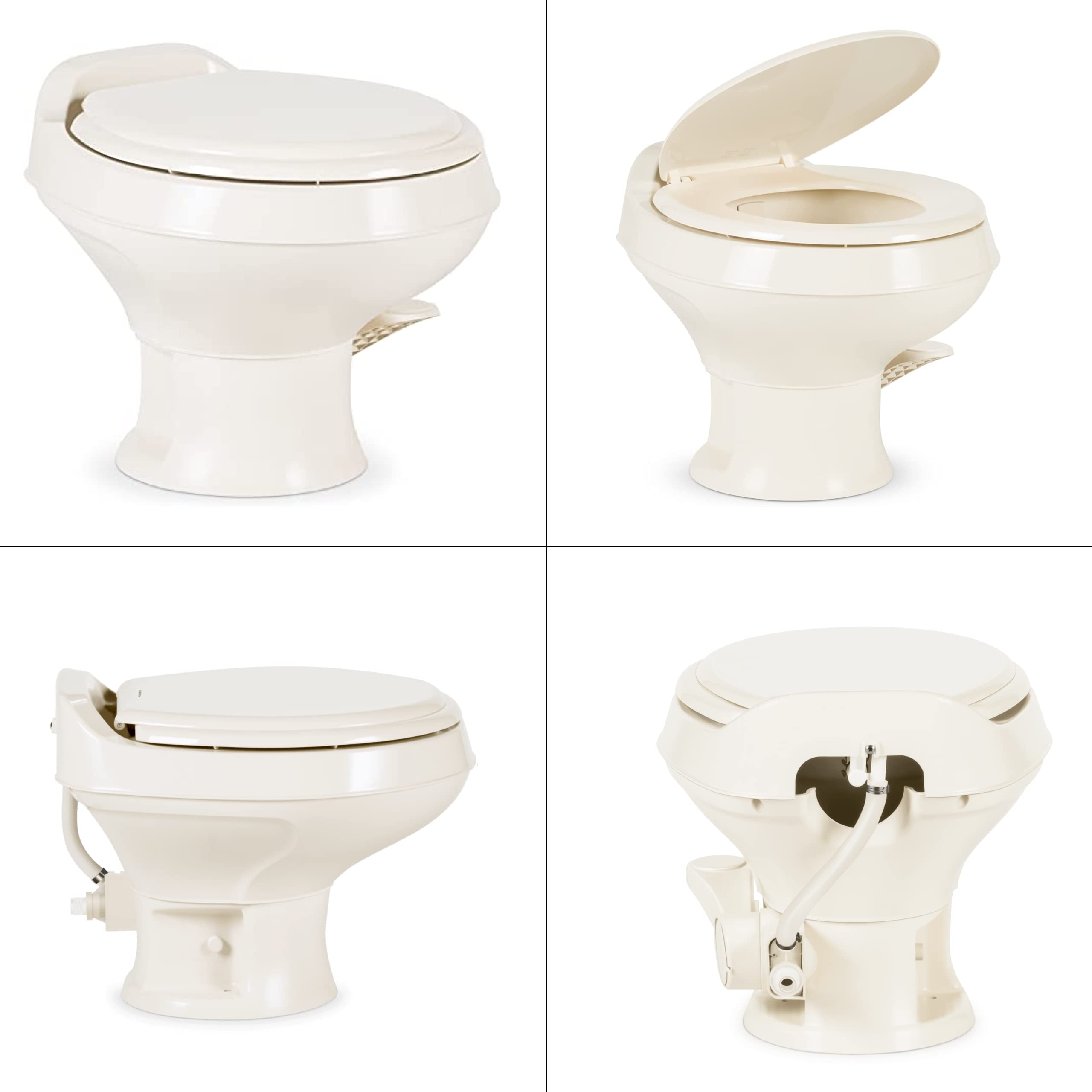 Dometic 301 Toilet Low Profile 13.5" Height- Bone, 301-SS/RT/BONE, Full Size Residential Style, Clean and Watertight Triple Jet Rinse with Foot Pedal