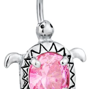 Surgical Steel Pink Jeweled CZ Sea Turtle Animal Belly Button Ring