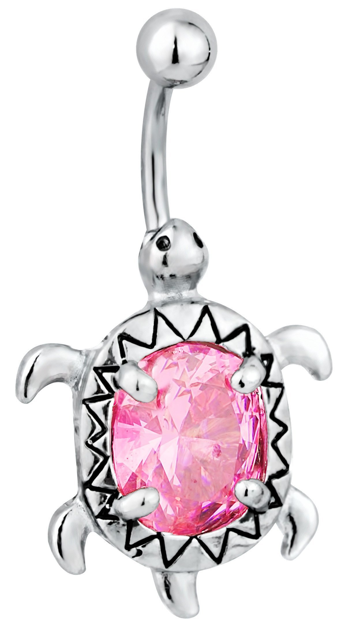 Surgical Steel Pink Jeweled CZ Sea Turtle Animal Belly Button Ring