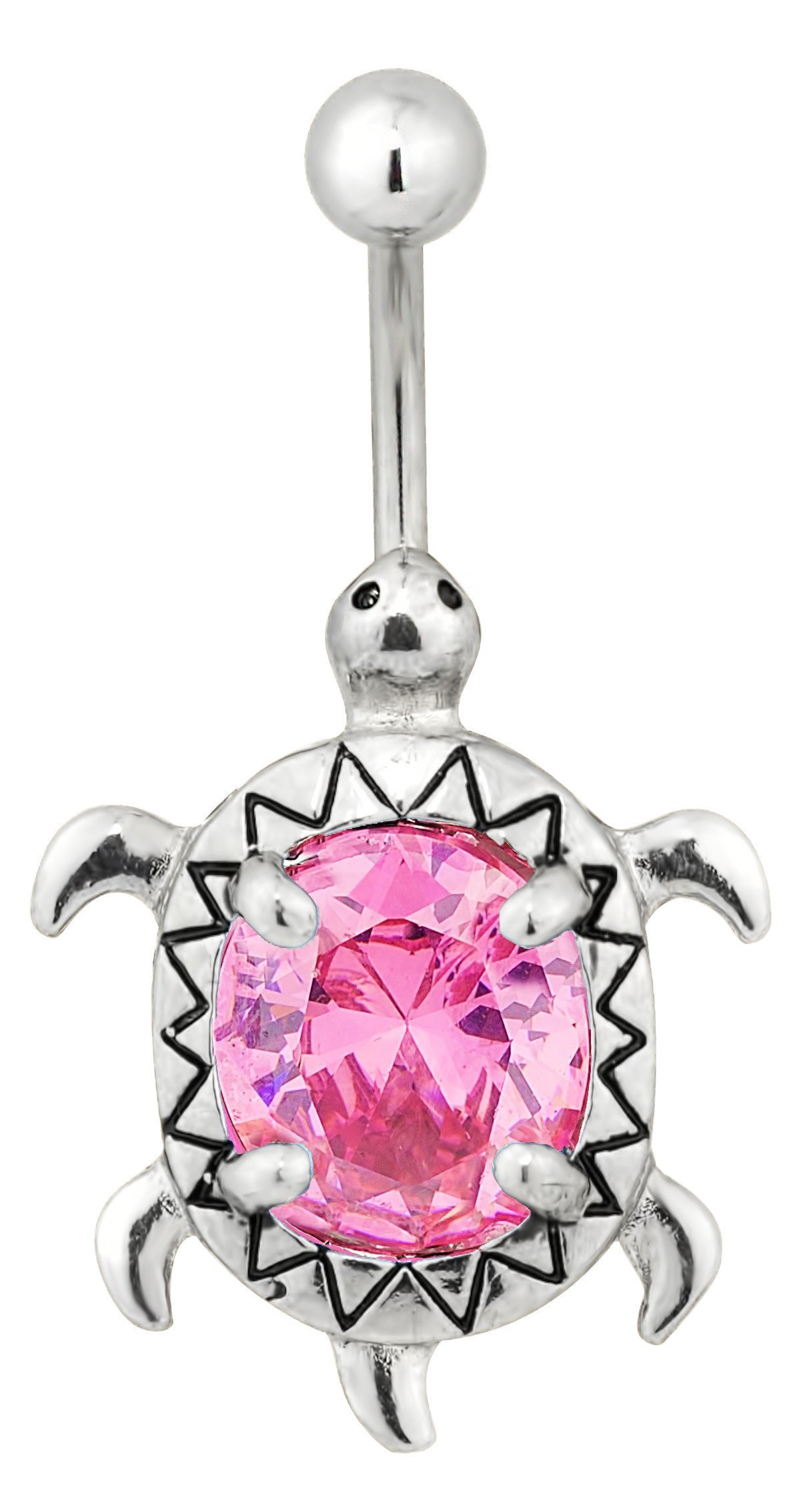 Surgical Steel Pink Jeweled CZ Sea Turtle Animal Belly Button Ring