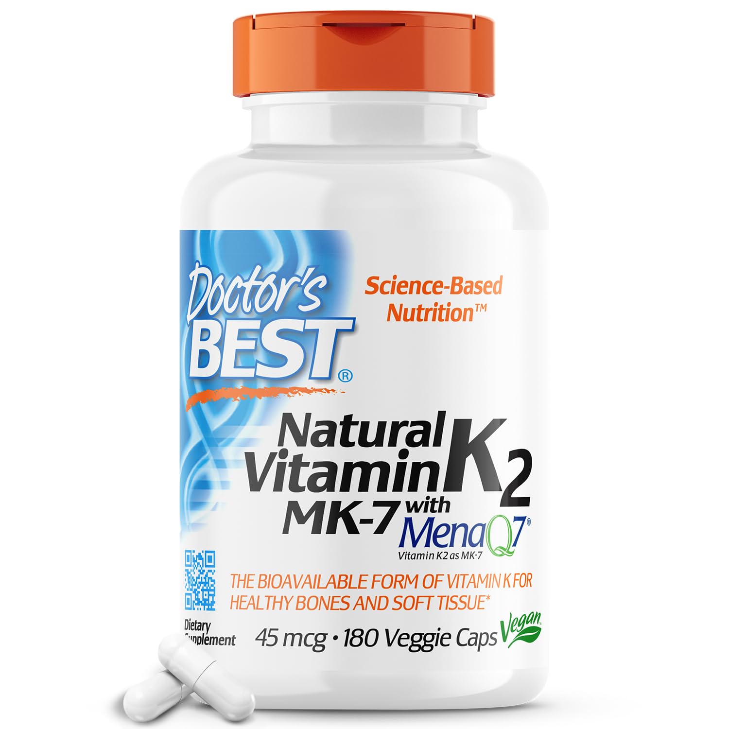 Doctor's Best Natural Vitamin K2 Mk-7 Capsule , Supports Bone Health & Soft Tissue Elasticity, 180 Ct