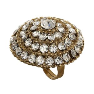 Crunchy Fashion Indian Bollywood Traditional Antique Gold tone Round Crystal Adjustable Big Ring Finger Jewelry for Women