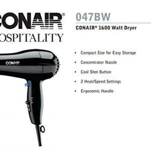 Conair 047BW Black 2 Heat / 2 Speed Hair Dryer - 1600W